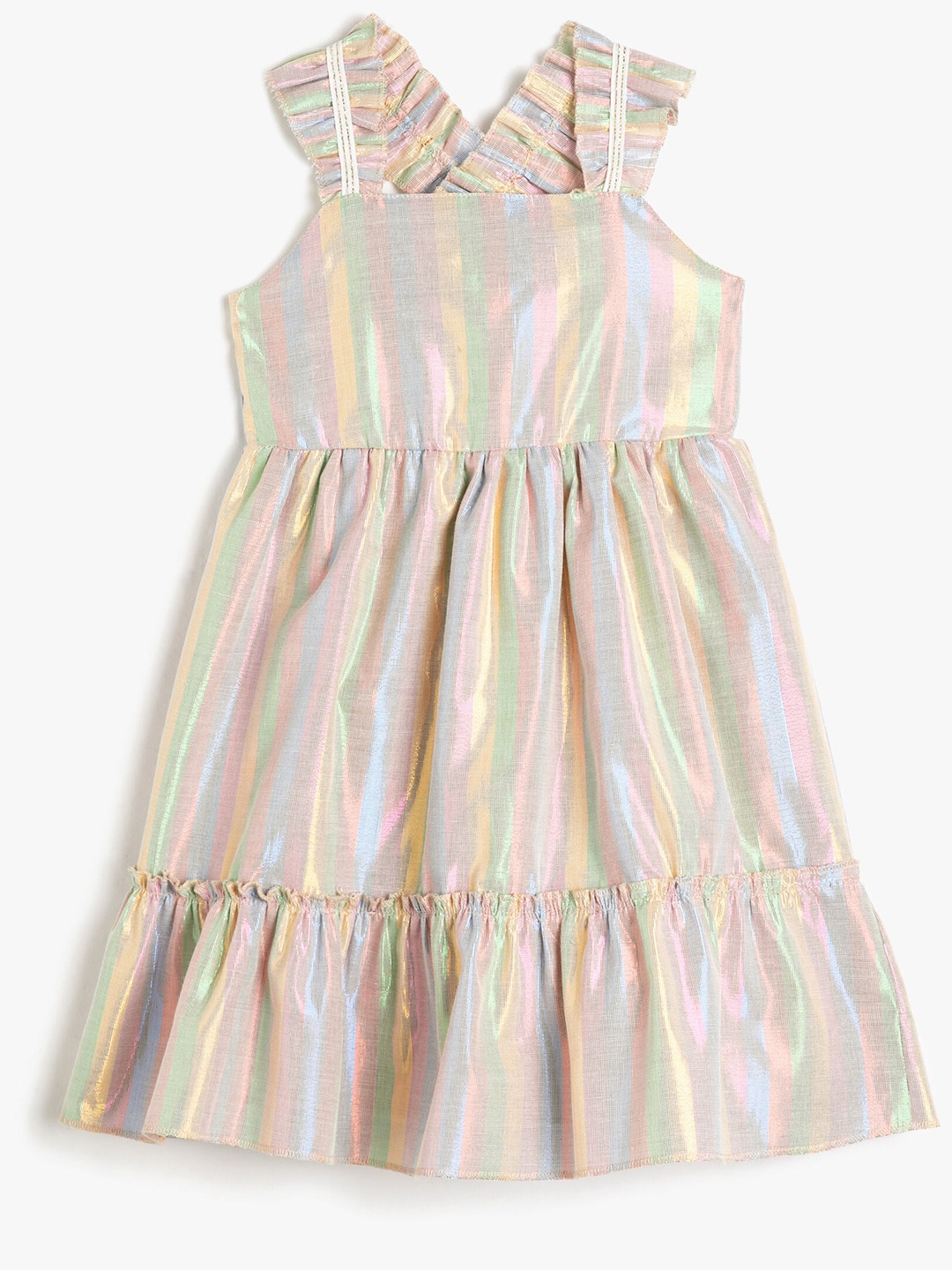 

Koton Girls Striped Shoulder Straps A-Line Midi Dress, Pink