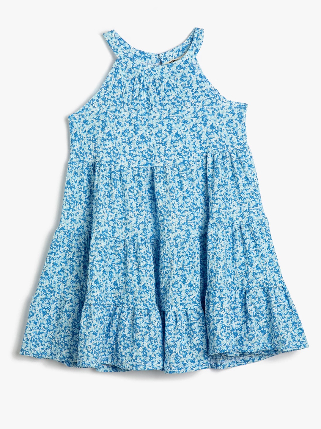 

Koton Girls Floral Printed Halter Neck Sleeveless Gathered A-Line Dress, Blue