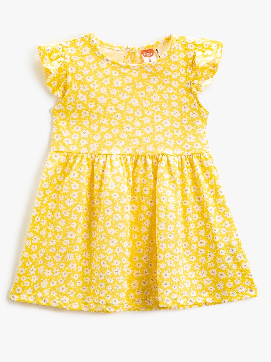 

Koton Girls Floral Printed Flutter Sleeves Pure Cotton Fit & Flare Dress, Yellow