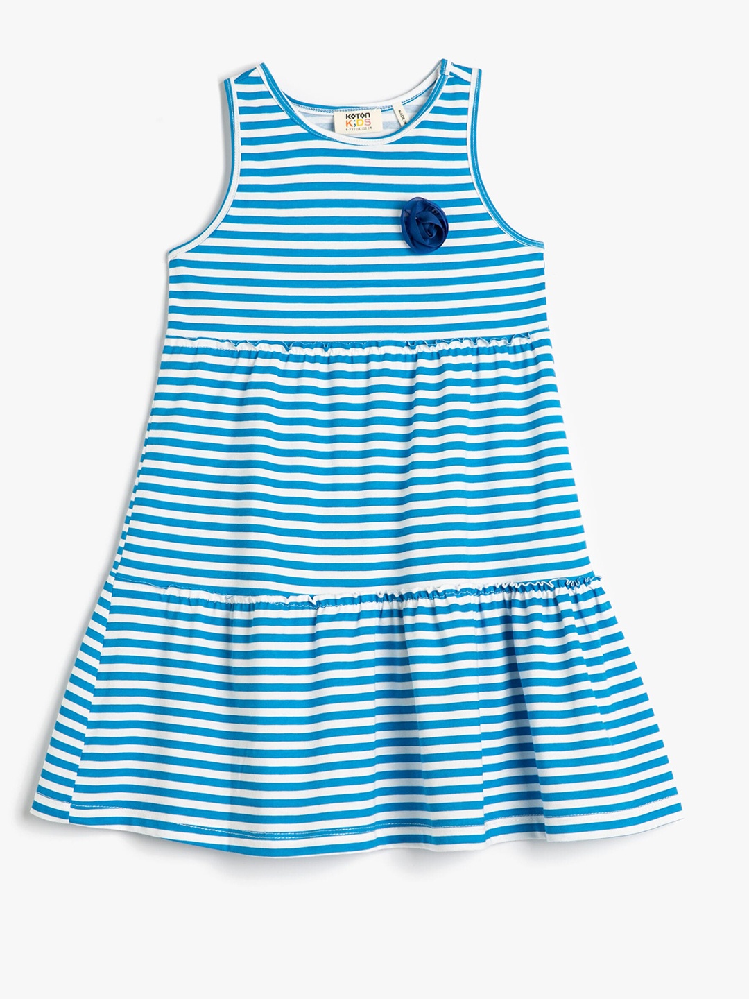

Koton Girls Striped Sleeveless Pure Cotton A-Line Dress, Navy blue