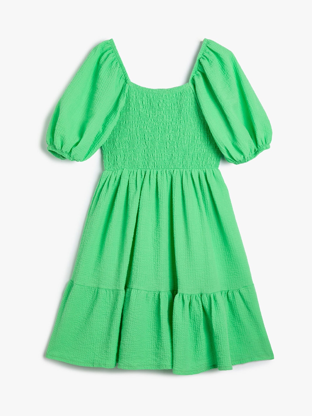 

Koton Round Neck Puff Sleeve Fit & Flare Dress, Green