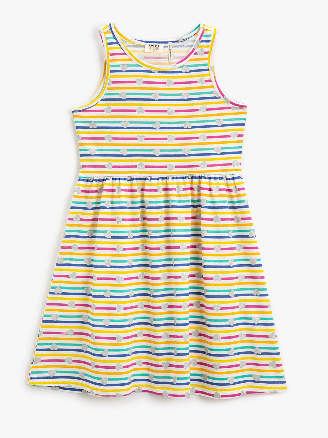 

Koton Girls Striped Sleeveless Pure Cotton A-Line Dress, White