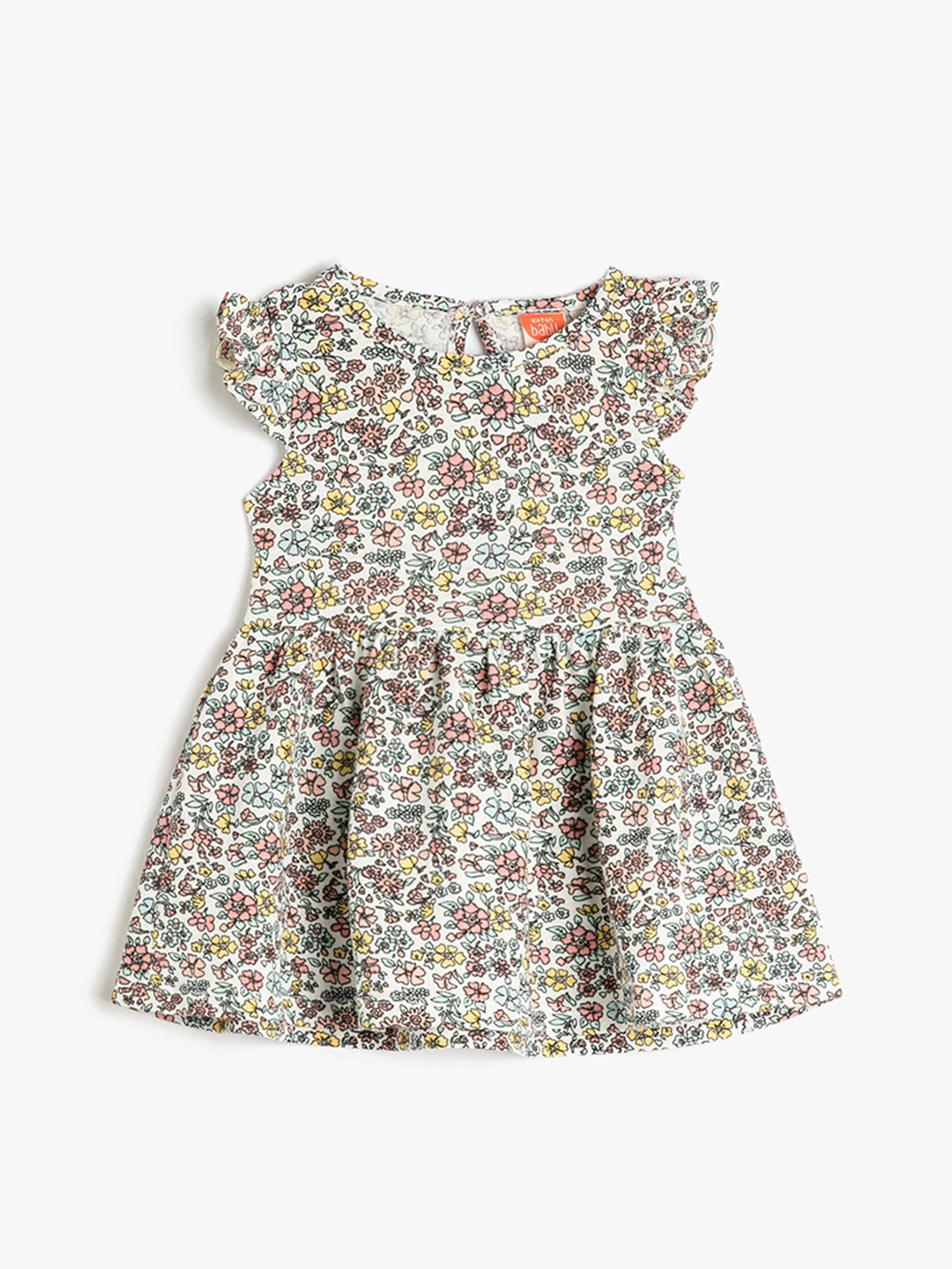 

Koton Girls Floral Printed Flutter Sleeve Pure Cotton Fit & Flare Dress, Beige