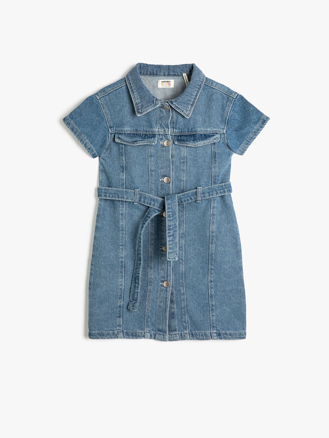 

Koton Girls Shirt Collar Denim Cotton Shirt Dress, Blue