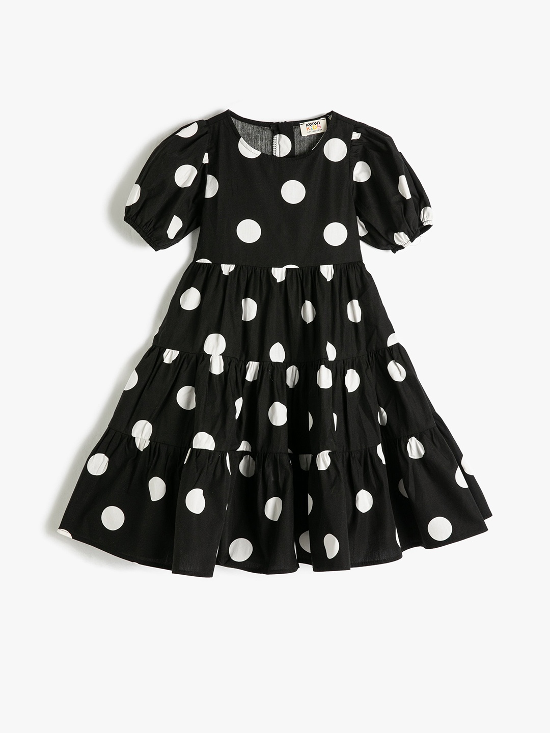 

Koton Girls Polka Dot Printed Puff Sleeves Pure Cotton A-Line Dress, Black