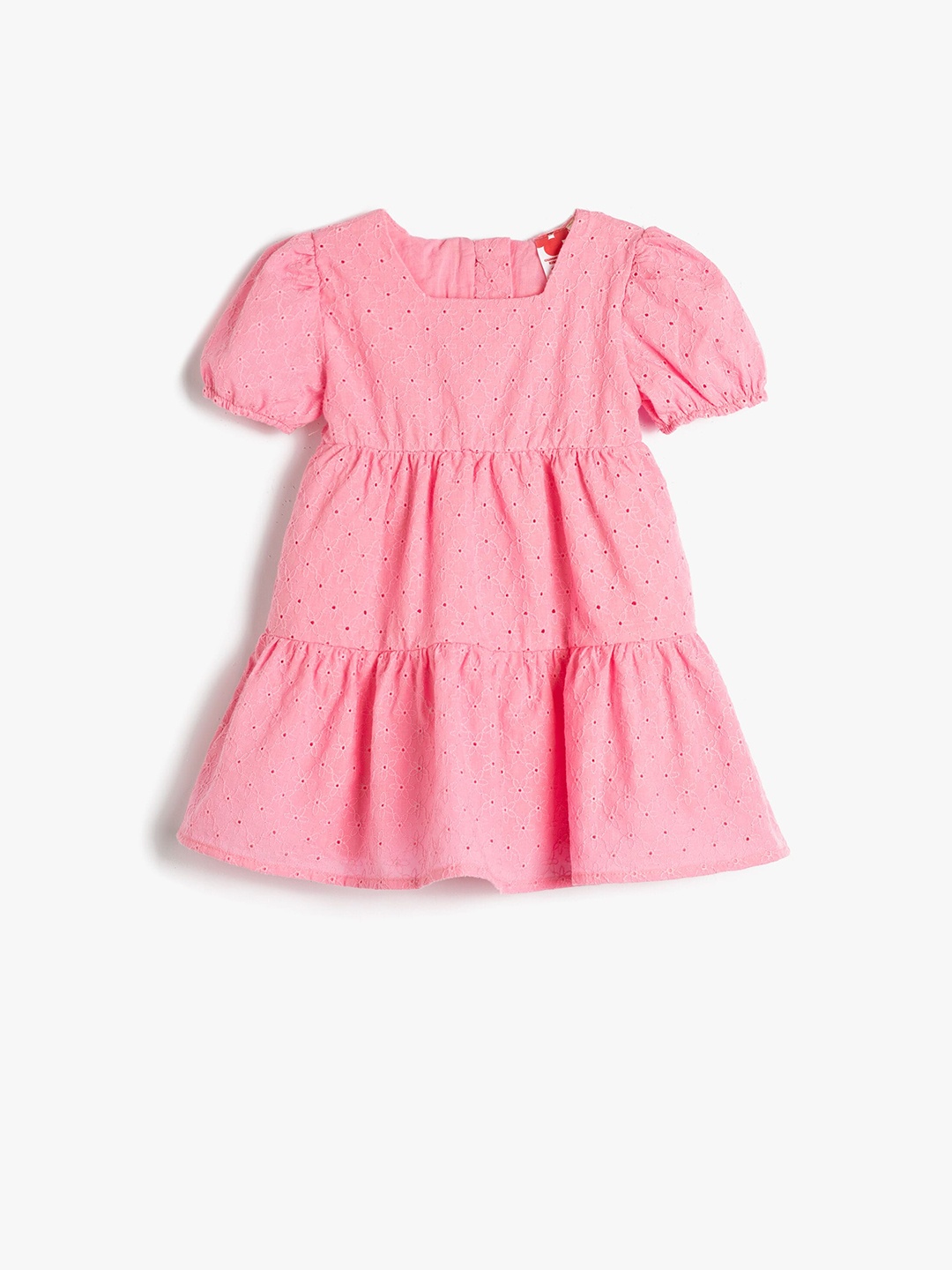 

Koton Infants Girls Square Neck Puff Sleeves Tiered A-Line Dress, Pink