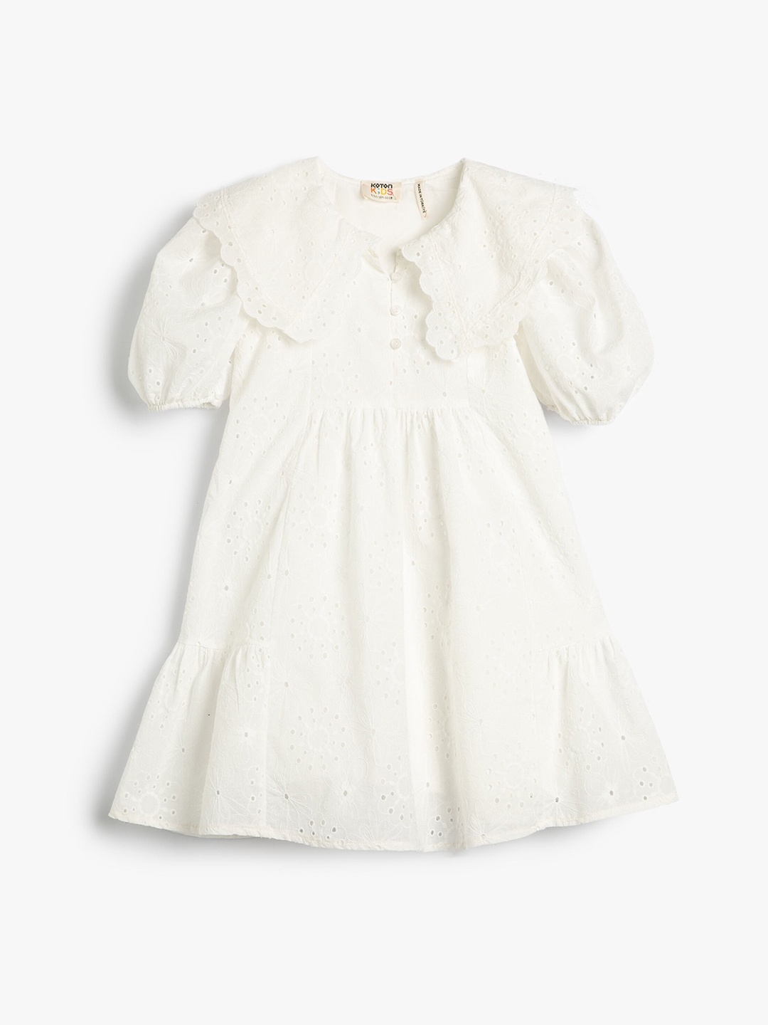 

Koton Girls Puff Sleeves A-Line Dress, White