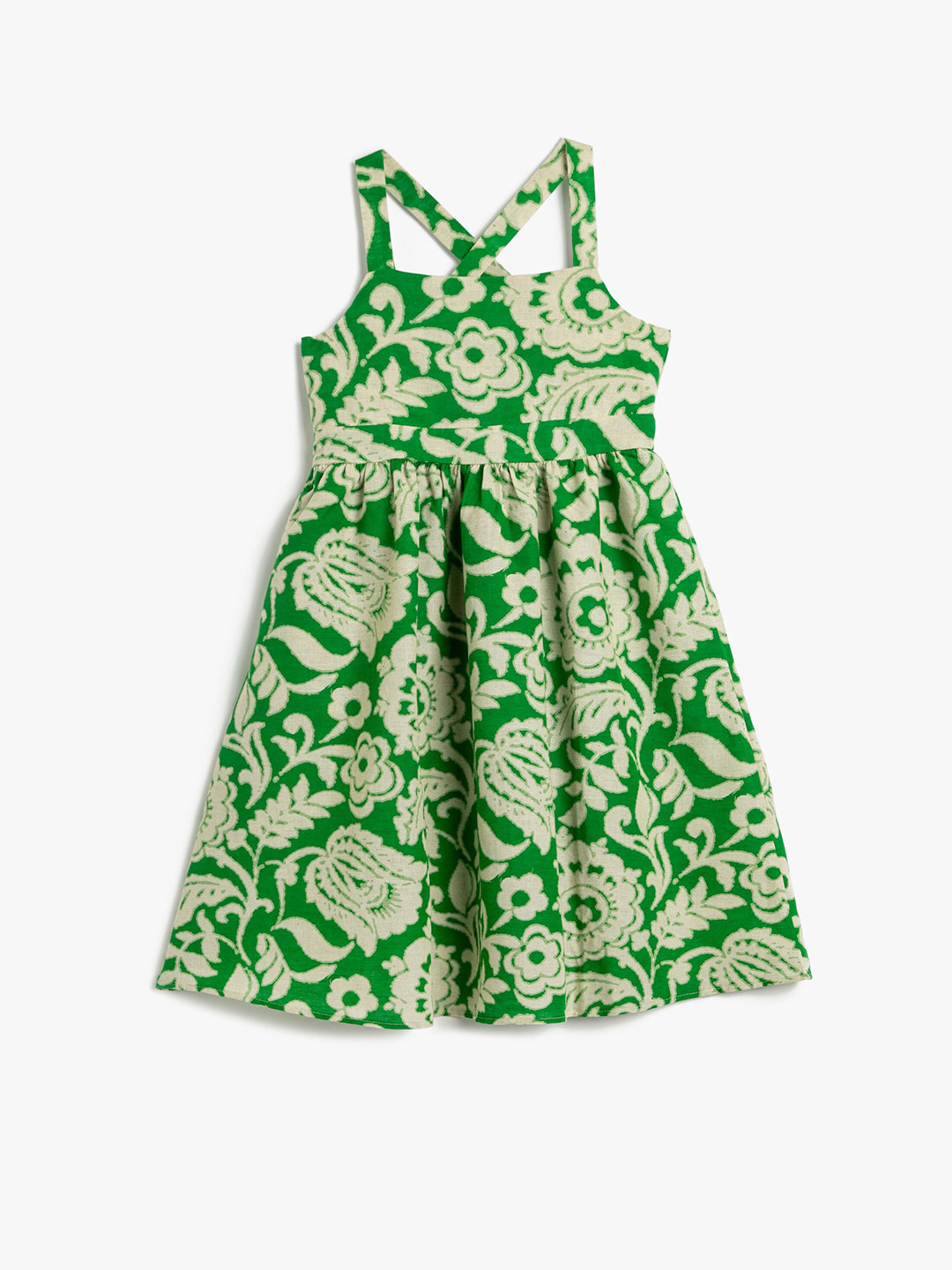 

Koton Girls Floral Printed Gathered Detailed Fit & Flare Dress, Green