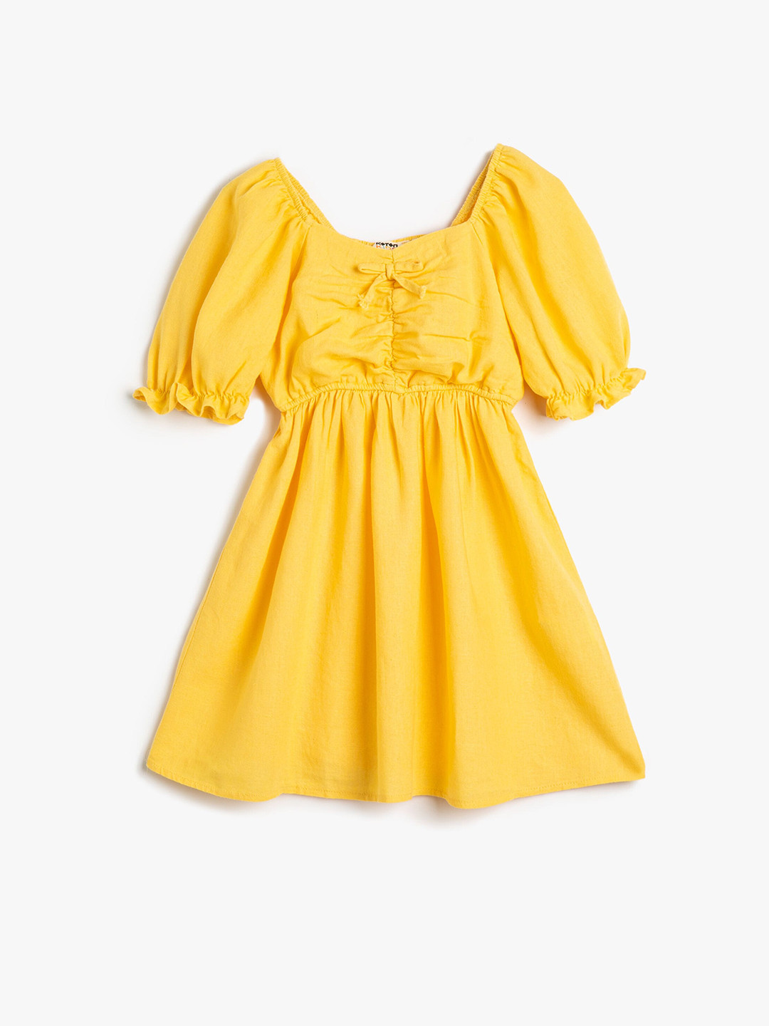 

Koton Girls Puff Sleeve Fit & Flare Dress, Yellow