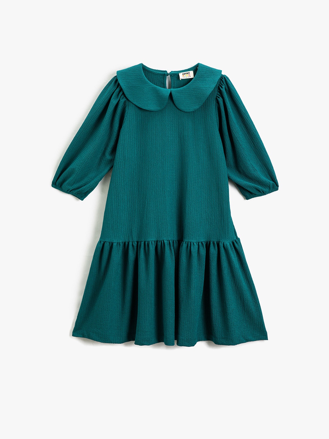

Koton Girls Peter Pan Collar Puff Sleeves Drop-Waist Dress, Green