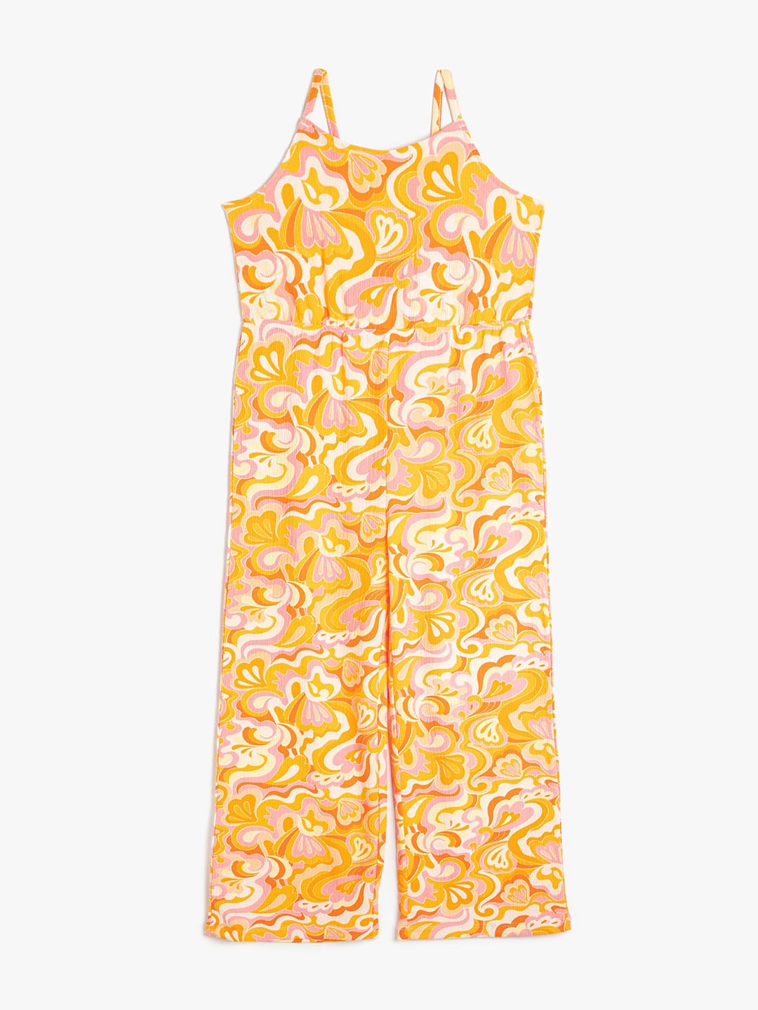 

Koton Girls Floral Printed Shoulder Straps Basic Jumpsuit, Orange