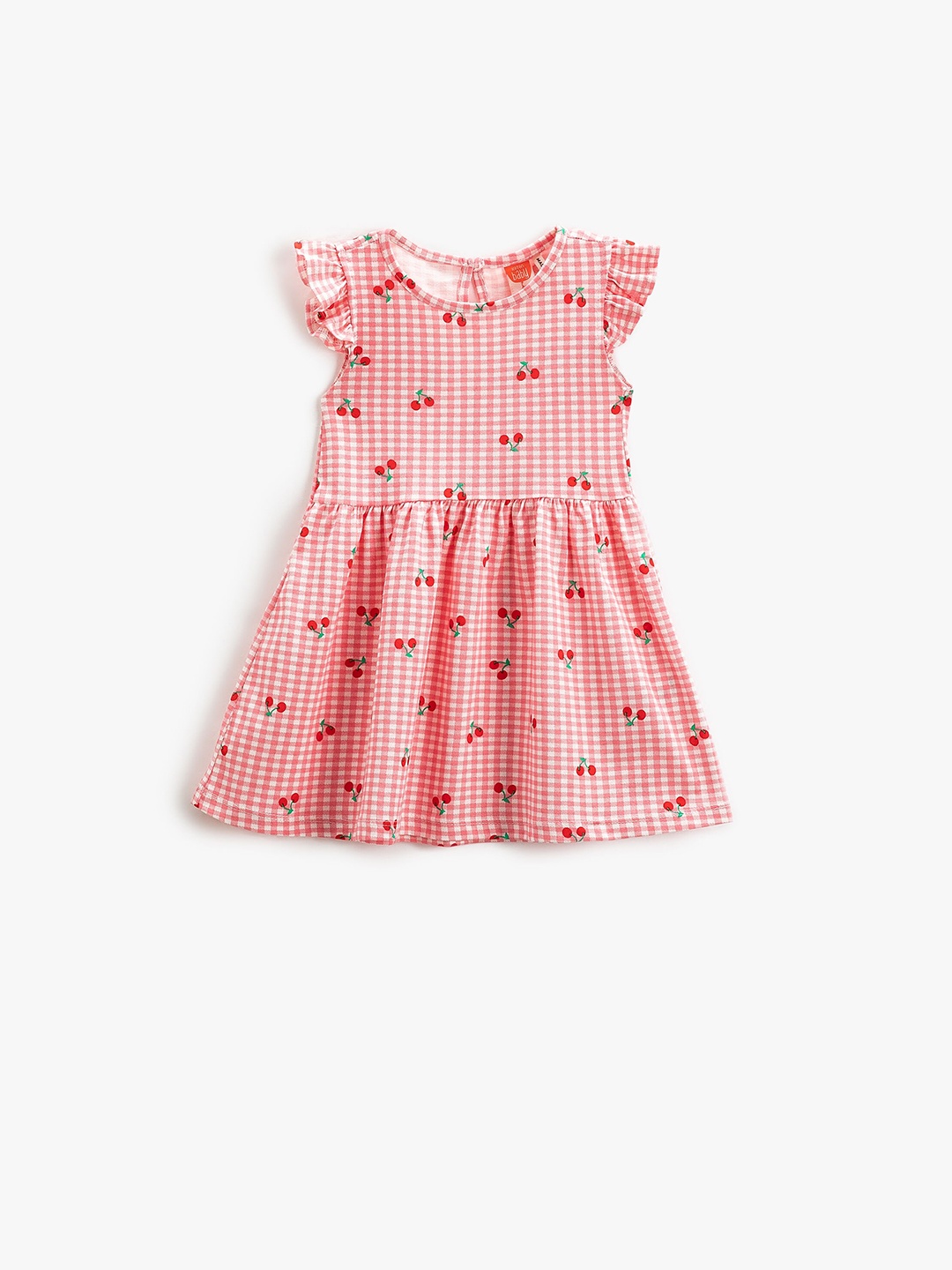 

Koton Infants Checked Cap Sleeves Gathered Detailed Pure Cotton Fit & Flare Dress, White