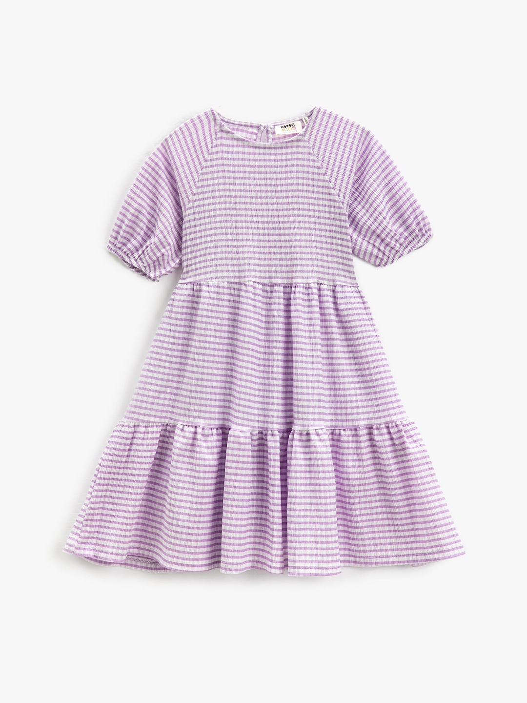 

Koton Girls Checked Puff Sleeves Gathered Detailed Fit & Flare Dress, Lavender