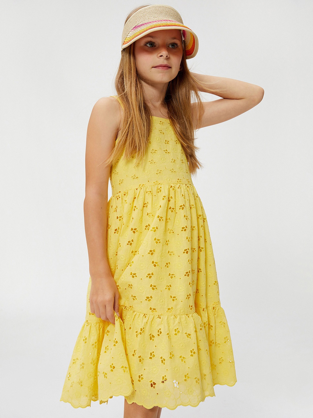 

Koton Girls Self Design Shoulder Straps Fit & Flare Dress, Yellow