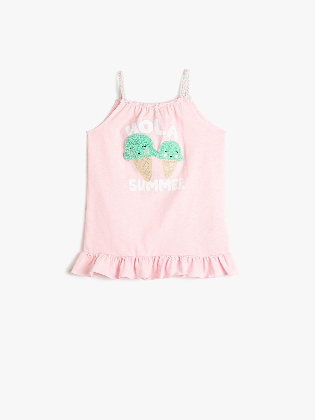 

Koton Girls Typography Printed Shoulder Straps Pure Cotton A-Line Dress, Pink