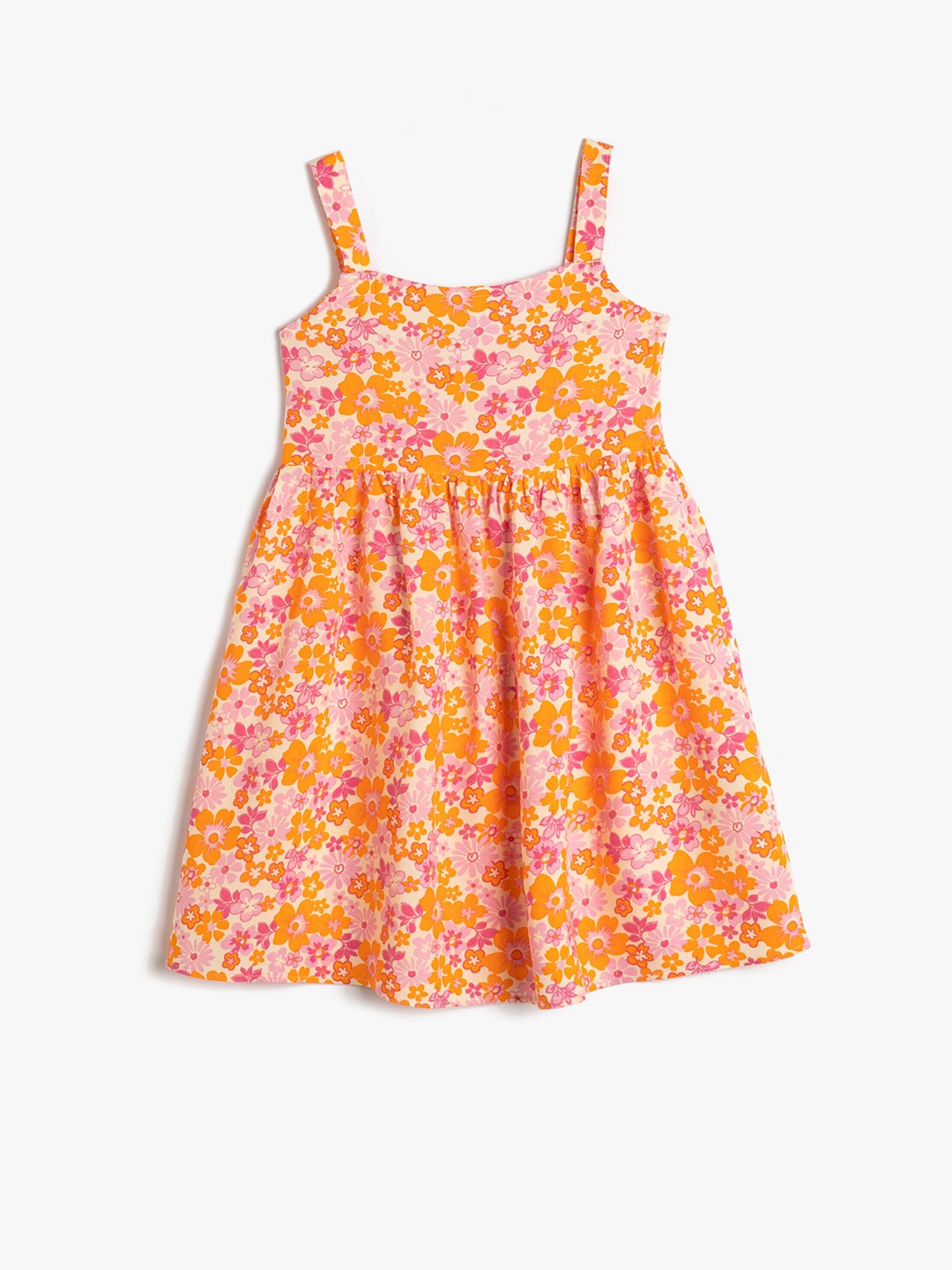 

Koton Girls Floral Printed Shoulder Straps A-Line Dress, Orange