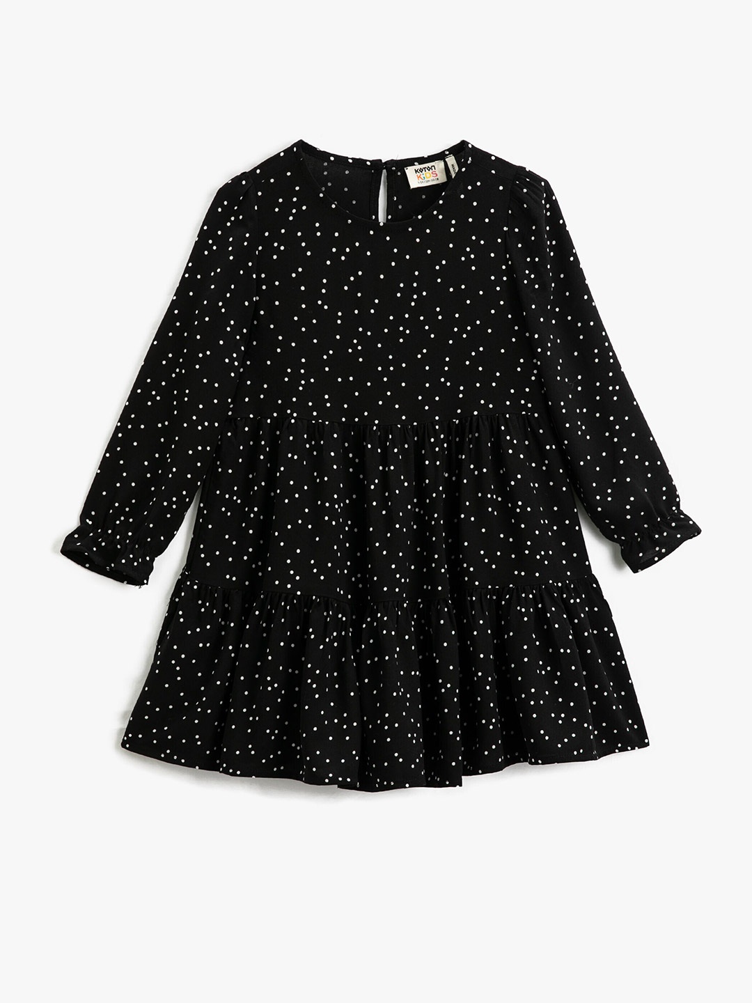 

Koton Girls Geometric Printed Puff Sleeves Gathered A-Line Dress, Black