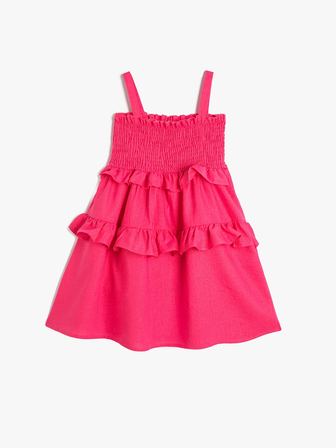 

Koton Girls Shoulder Straps Ruffles Detailed A-Line Dress, Pink