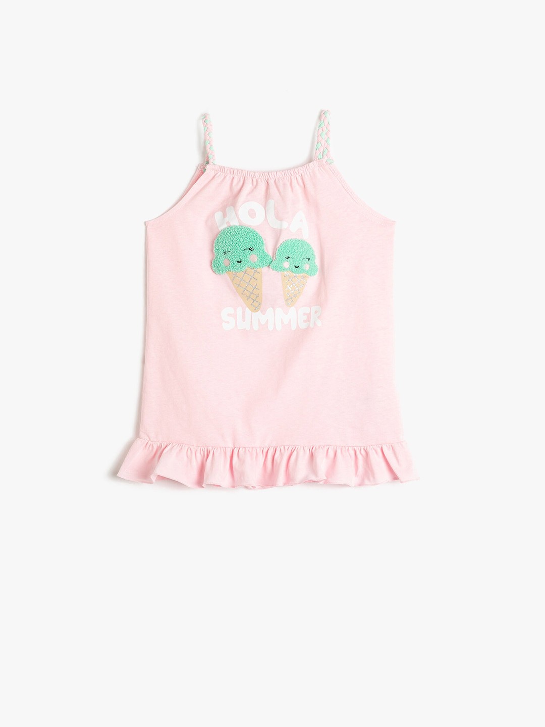 

Koton Infant Graphic Printed Shoulder Strap Sleeveless Gathered Pure Cotton A-Line Dress, Pink