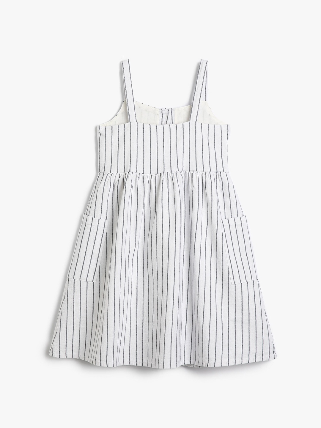 

Koton Girls Striped Shoulder Strap Sleeveless Gathered A-Line Dress, White