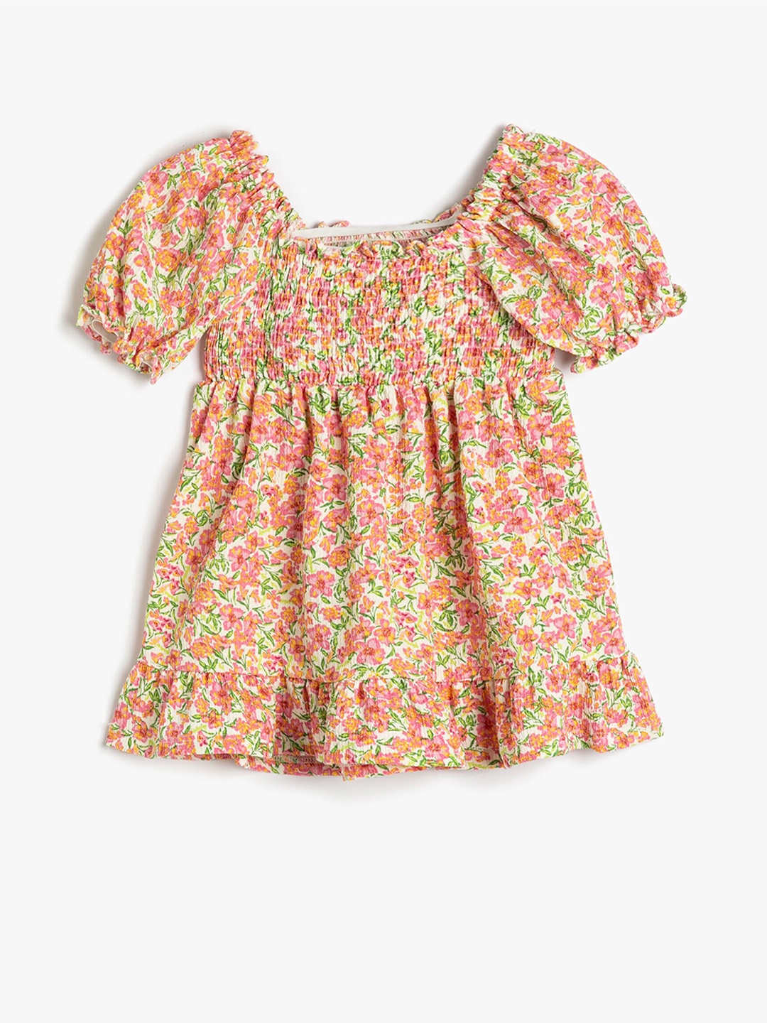 

Koton Infant Floral Printed Puff Sleeves Smocked A-Line Dress, White