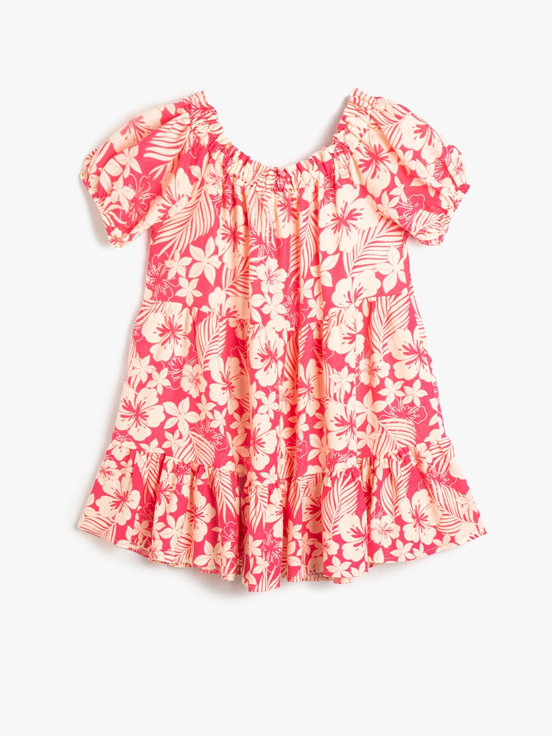 

Koton Girls Floral Printed Puff Sleeves A-Line Dress, Pink