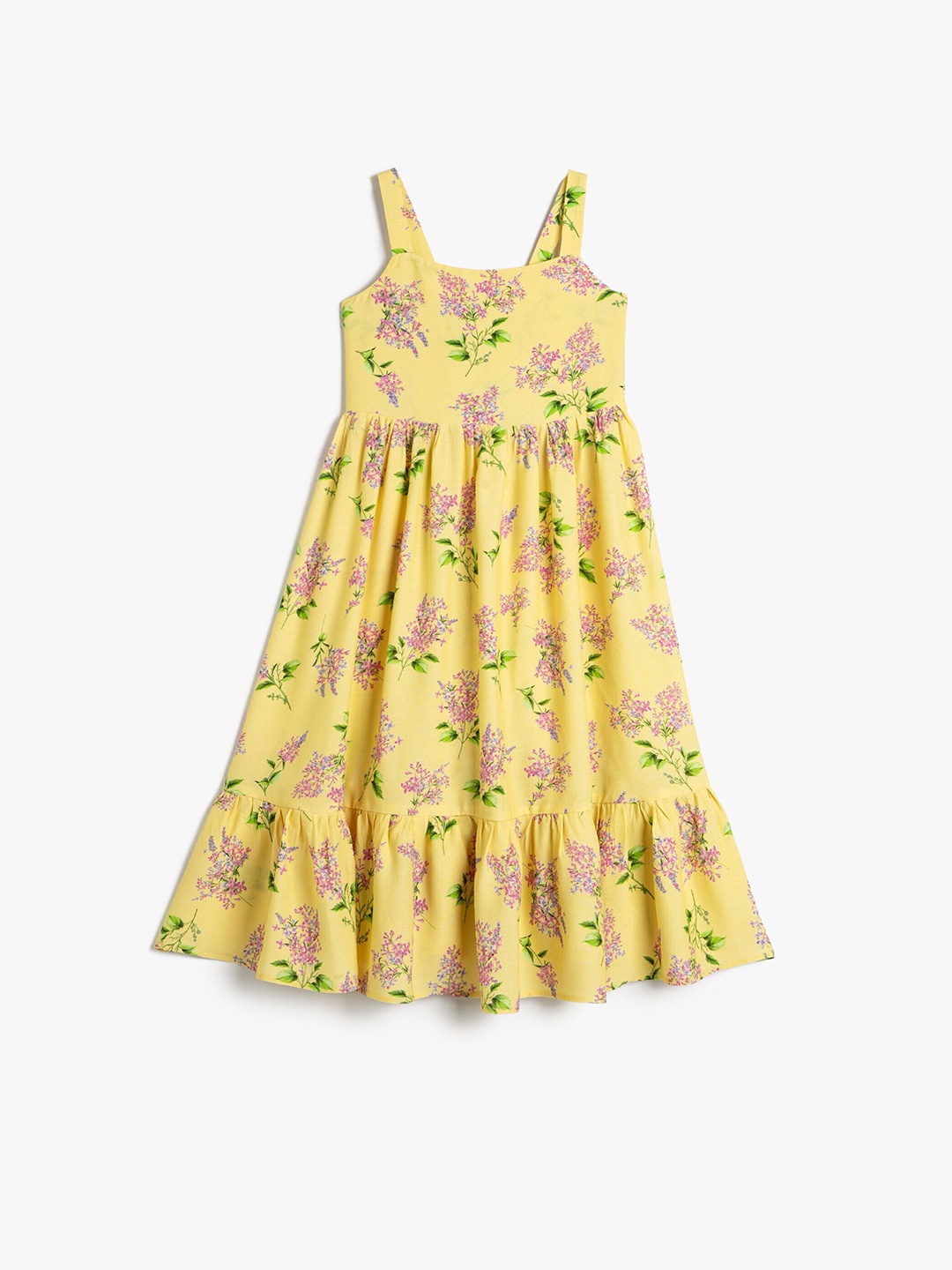 

Koton Girls Floral Printed Shoulder Strap Sleeveless Gathered Maxi Dress, Yellow