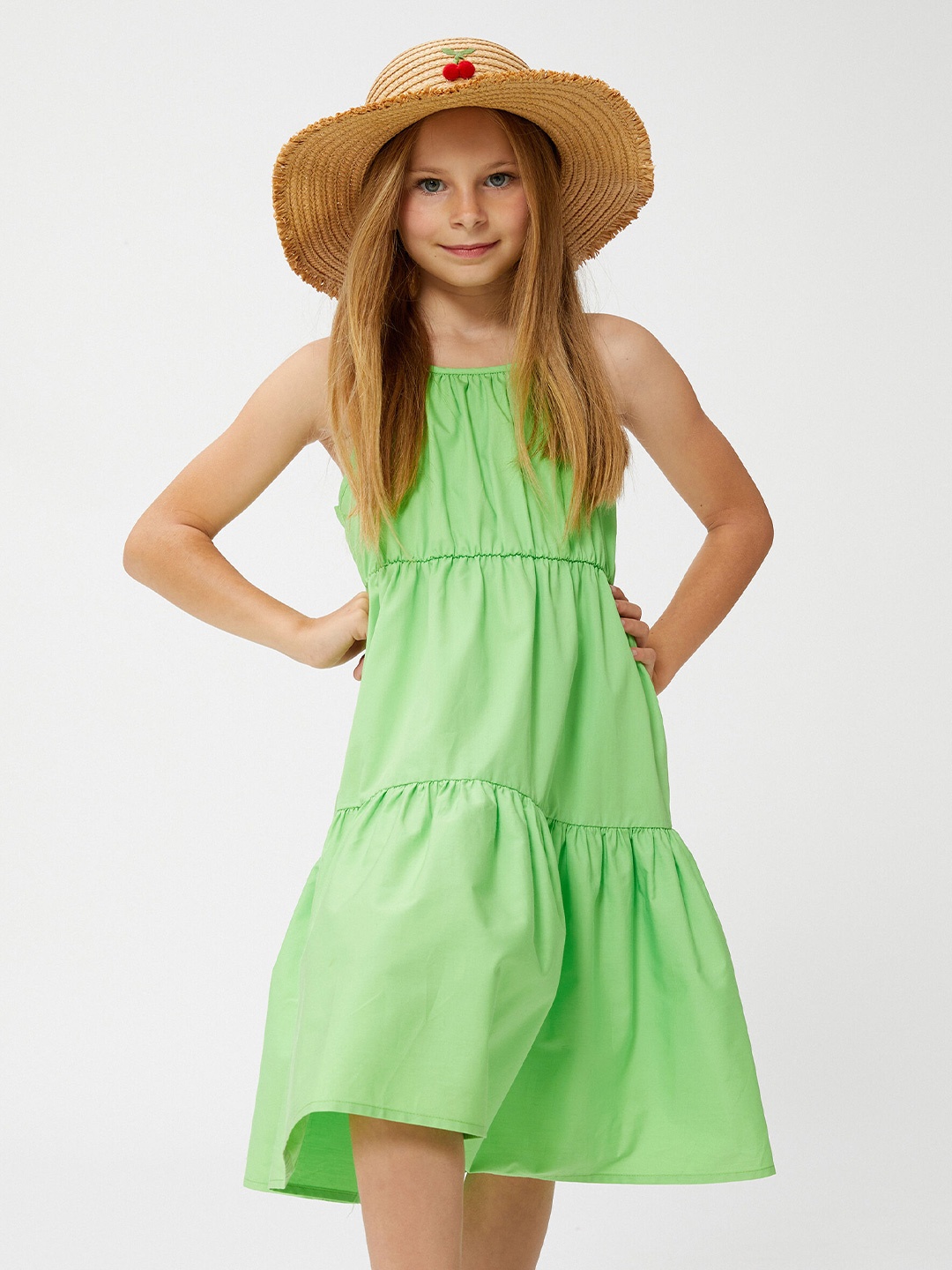 

Koton Girls Shoulder Straps Pure Cotton Fit & Flare Dress, Green