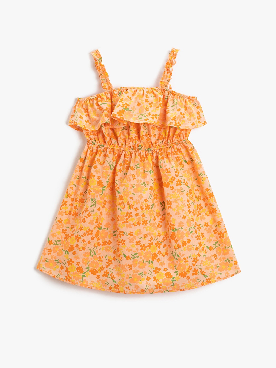 

Koton Floral Printed Shoulder Straps Layered Detail Pure Cotton Empire Dress, Orange