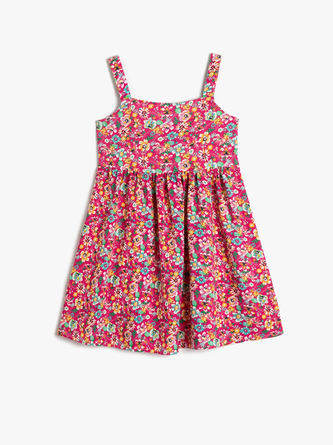 

Koton Girls Floral Printed Shoulder Straps Gathered Detailed A-Line Dress, Pink