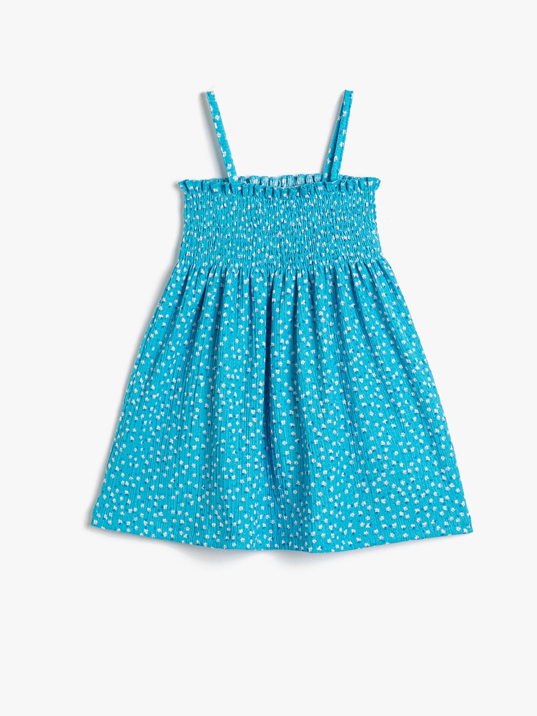 

Koton Infants Floral Printed Shoulder Straps Smocked Detailed Fit & Flare Dress, Blue