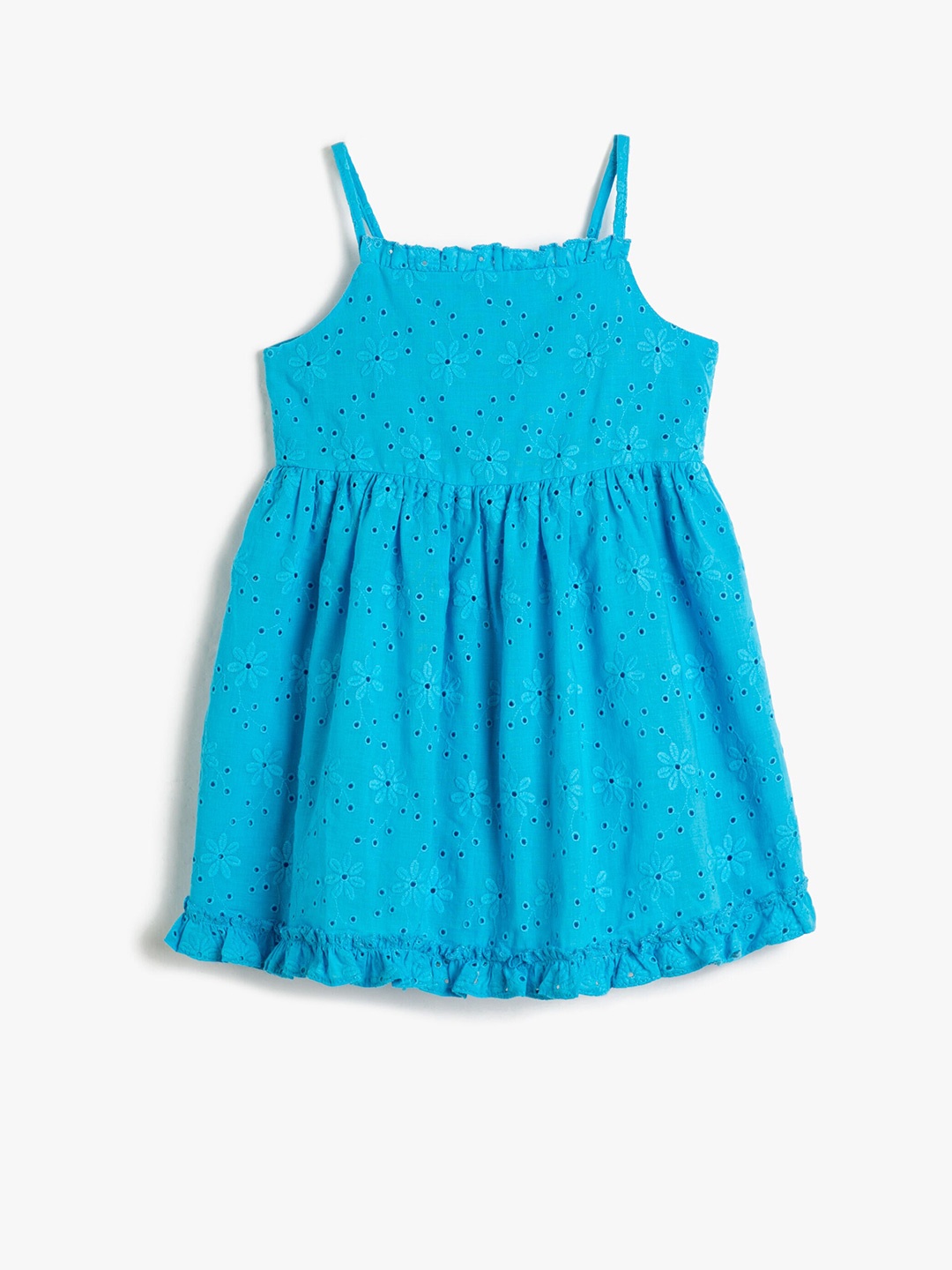 

Koton Self Design Shoulder Straps Fit & Flare Dress, Turquoise blue