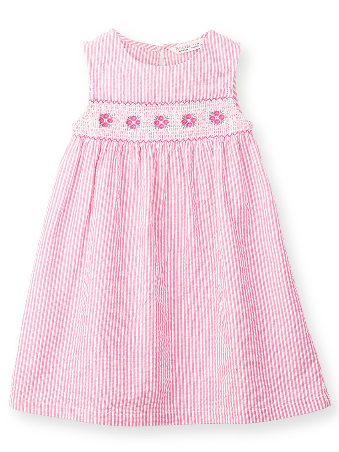 

Beebay Girls Striped Smocked & Embroidered Cotton A-Line Dress, Pink