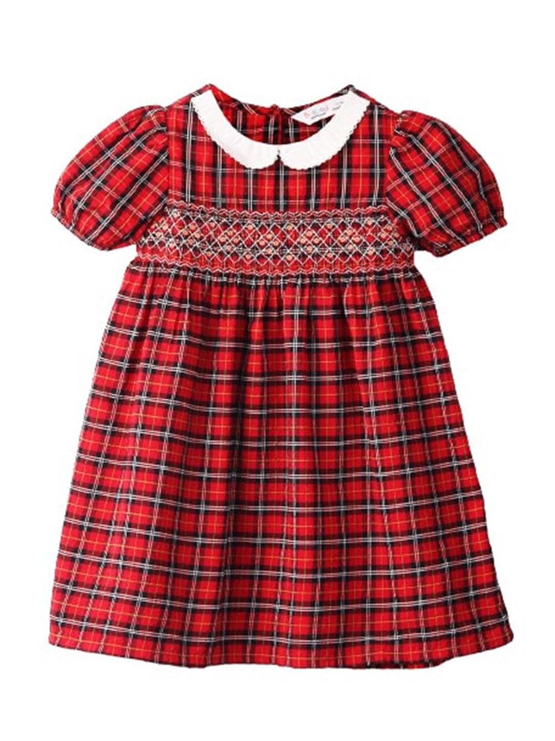 

Beebay Girls Checked Peter Pan Collar Puff Sleeves A-Line Dress, Red