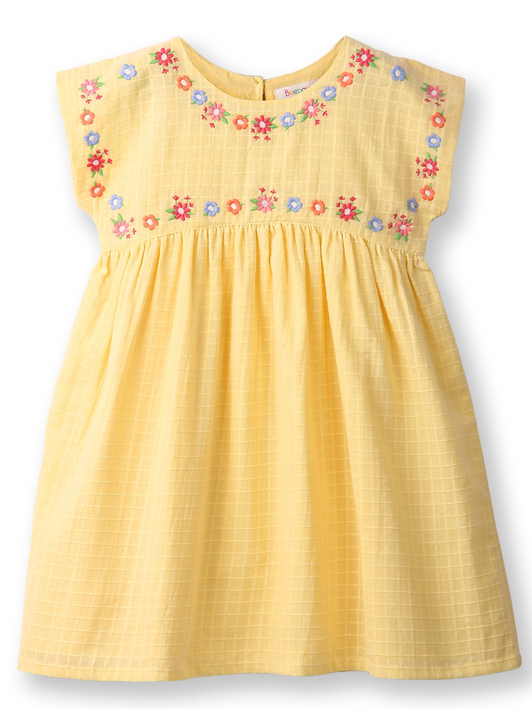 

Beebay Girls Self Design Extended Sleeve Embroidered & Gathered Cotton Empire Dress, Yellow