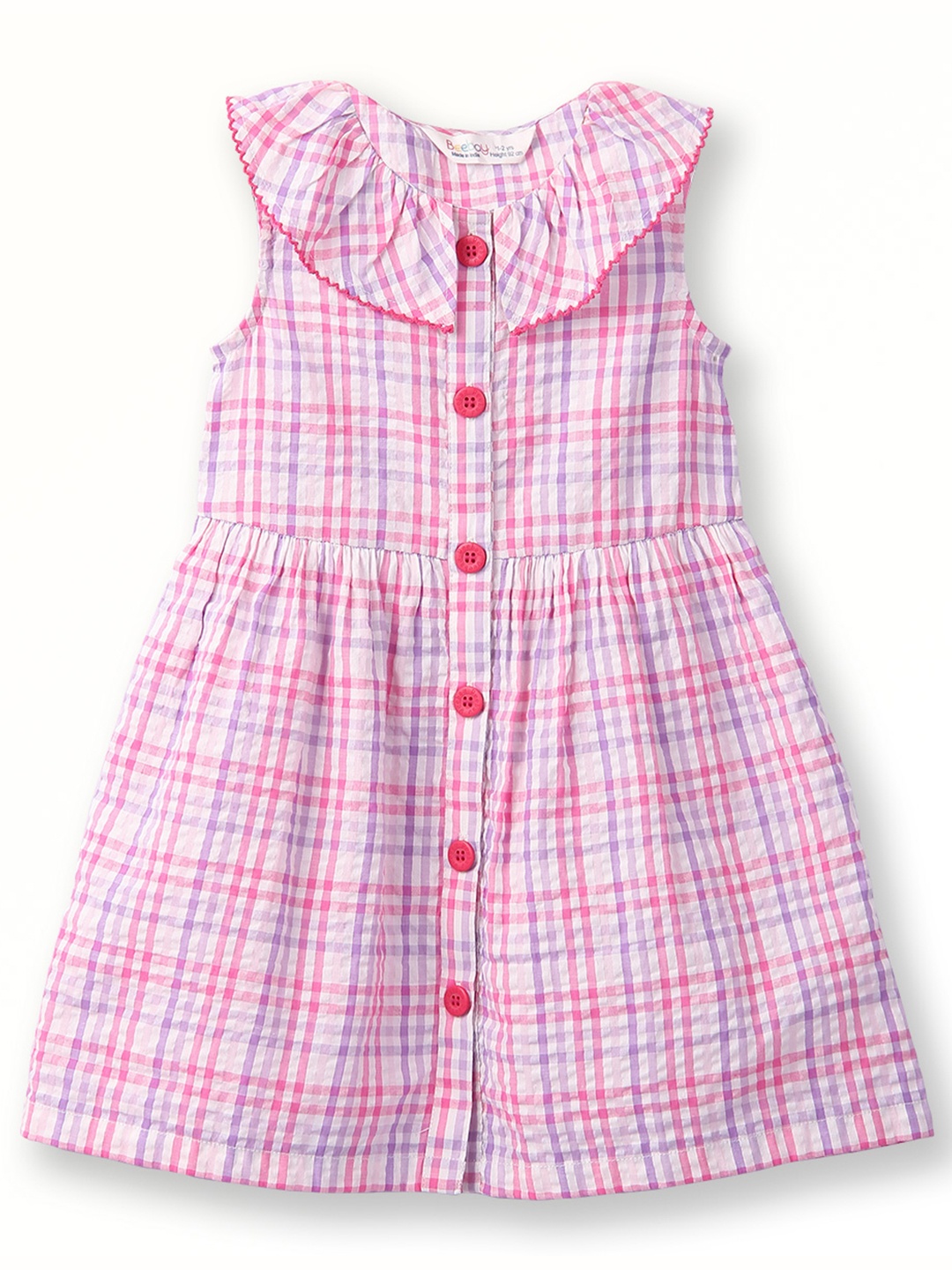 

Beebay Girls Checked Gathered Cotton Shirt Dress, Pink