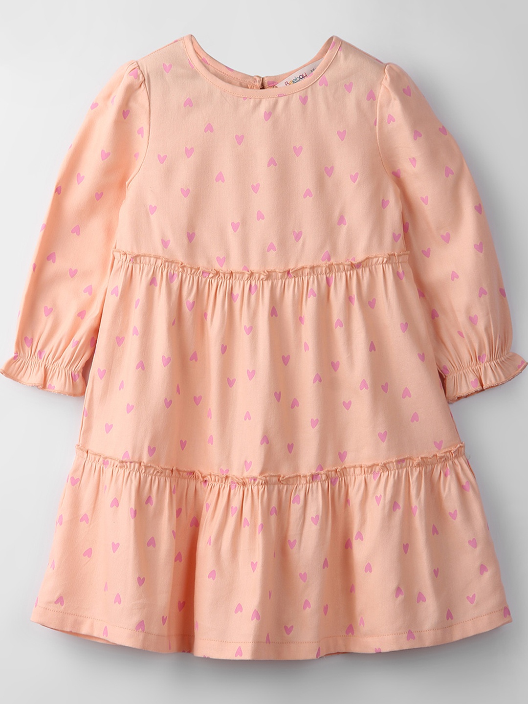 

Beebay Girls Conversational Printed Tiered Cotton A-Line Dress, Peach