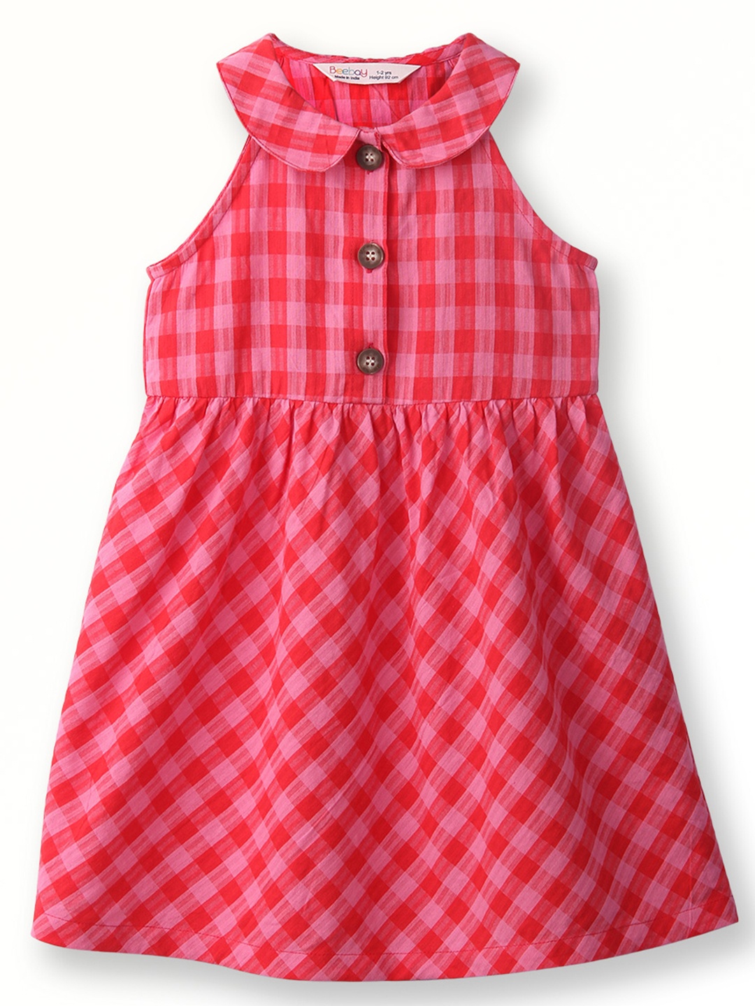 

Beebay Girls Checked Peter Pan Collar Cotton Fit & Flare Dress, Red