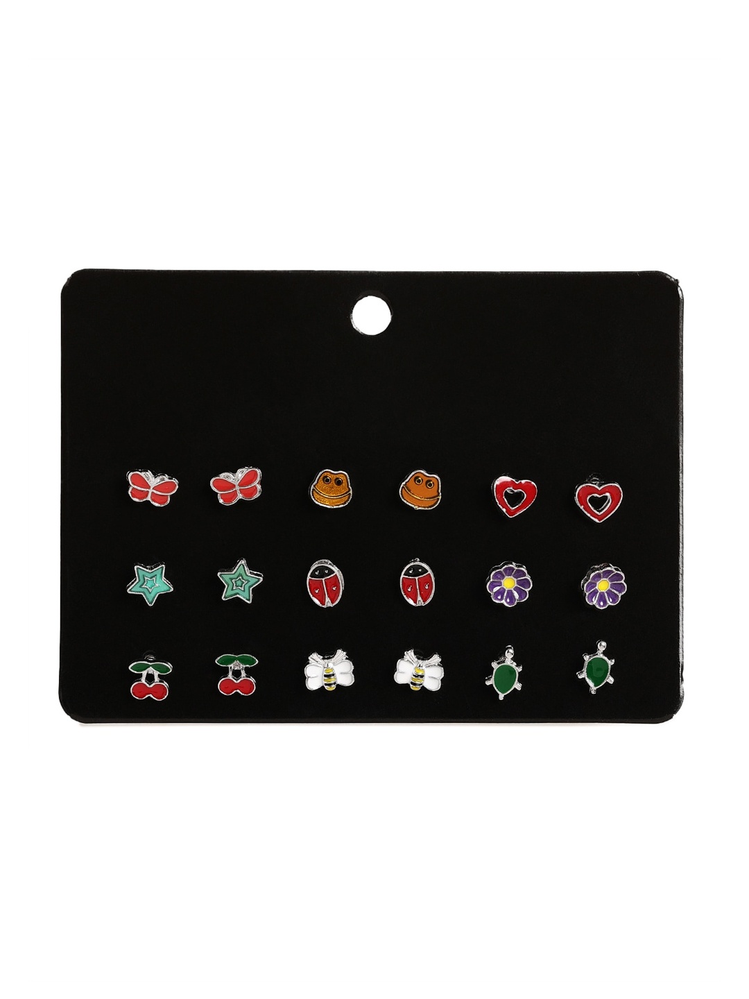 

EL REGALO Set Of 9 Contemporary Studs Earrings, Gold