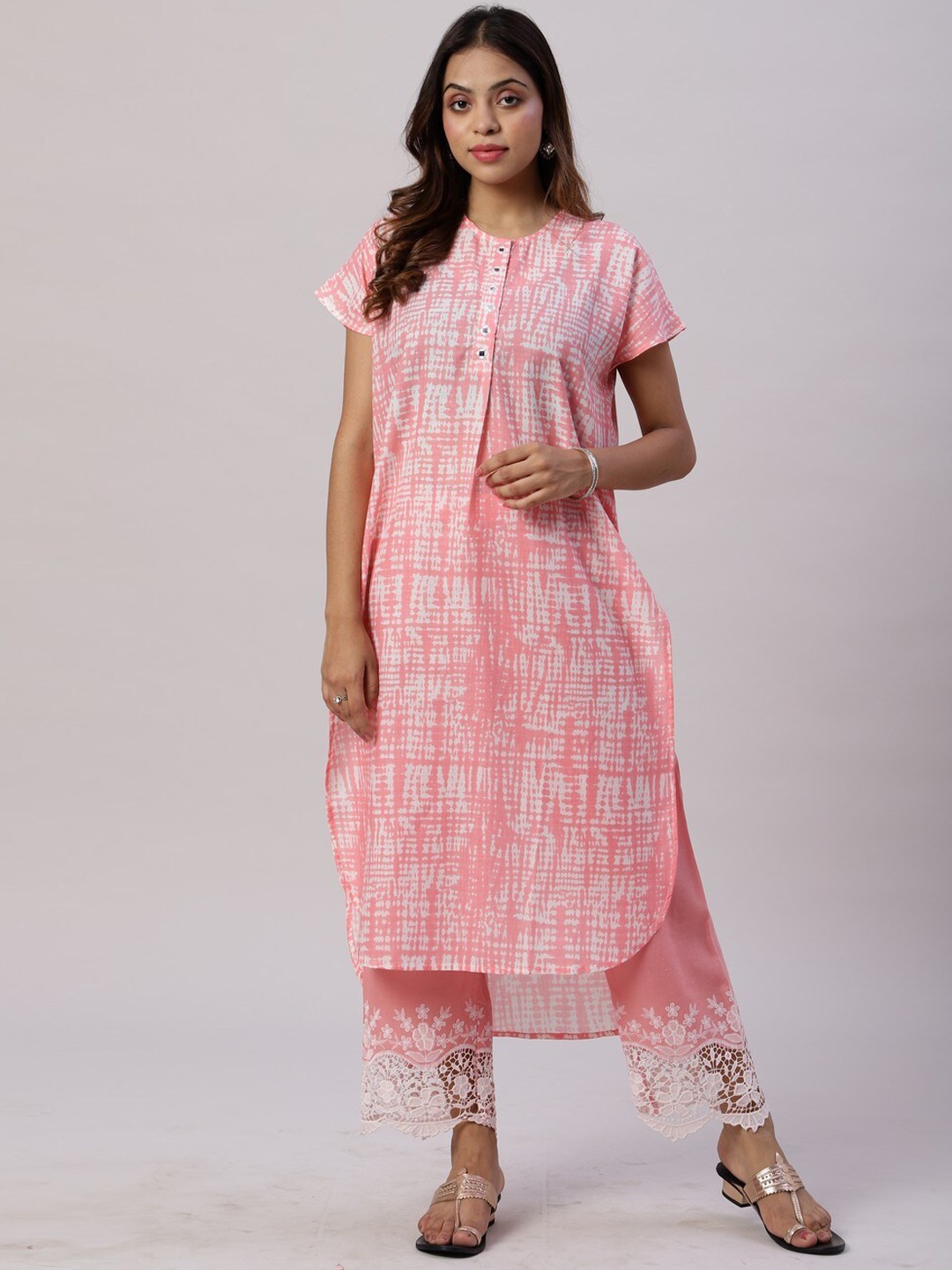 

Spring Soul Abstract Printed Pure Cotton Kurta With Palazzos, Pink