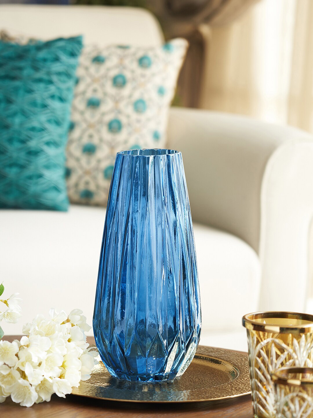 

Pure Home and Living Cobalt Blue Diamond Textured Glass Vase