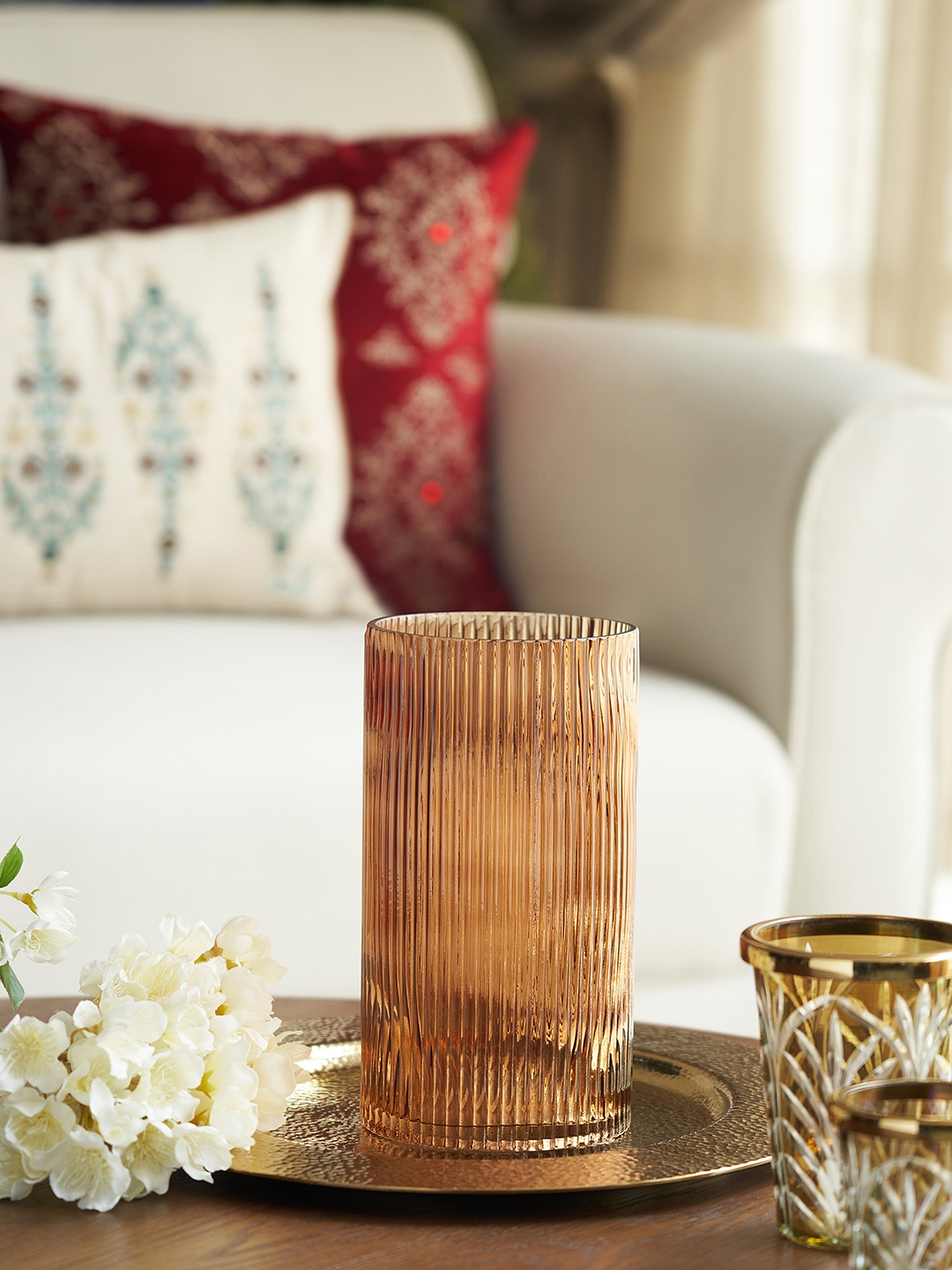 

Pure Home and Living Brown Ribbed Glass Vase