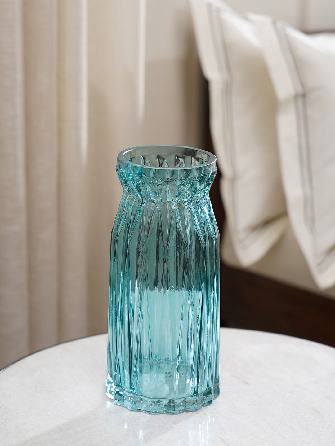 

Pure Home and Living Teal Blue Diamond Textured Glass Vase