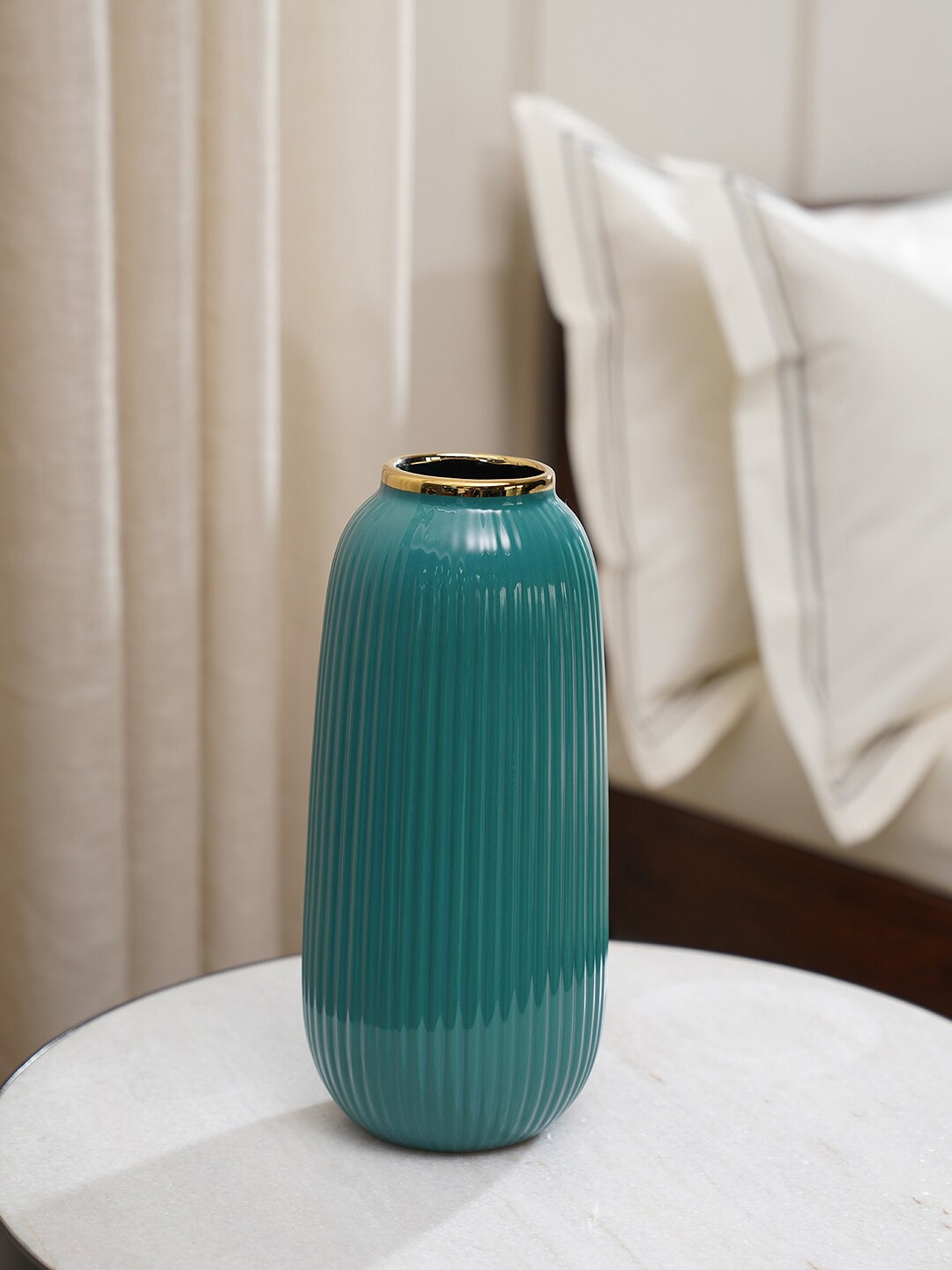 

Pure Home and Living Blue Ribbed Ceramic Vase-Small