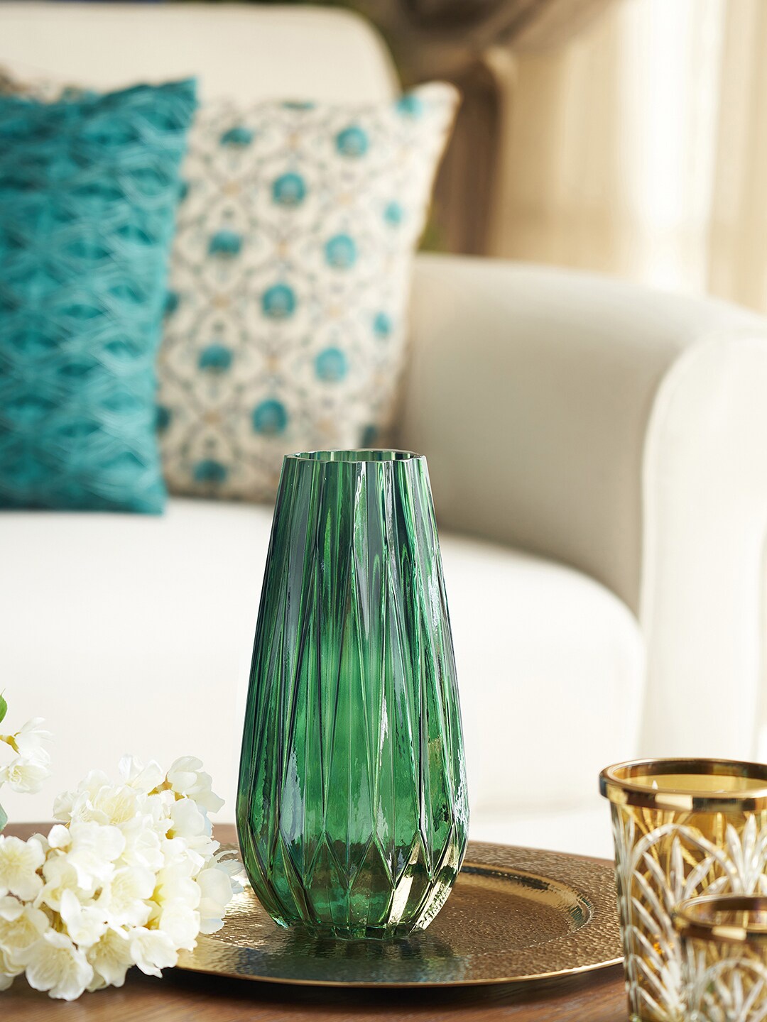 

Pure Home and Living Green Diamond Textured Glass Vase