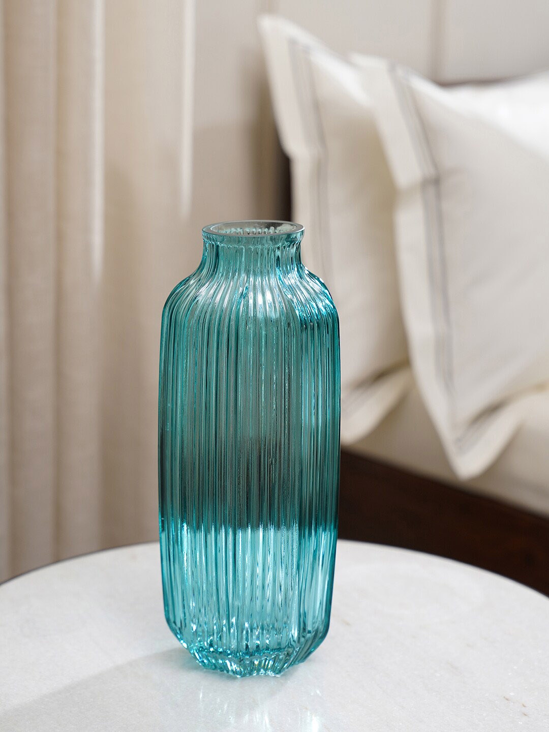 

Pure Home and Living Teal-Blue Ribbed Glass Vase, Green