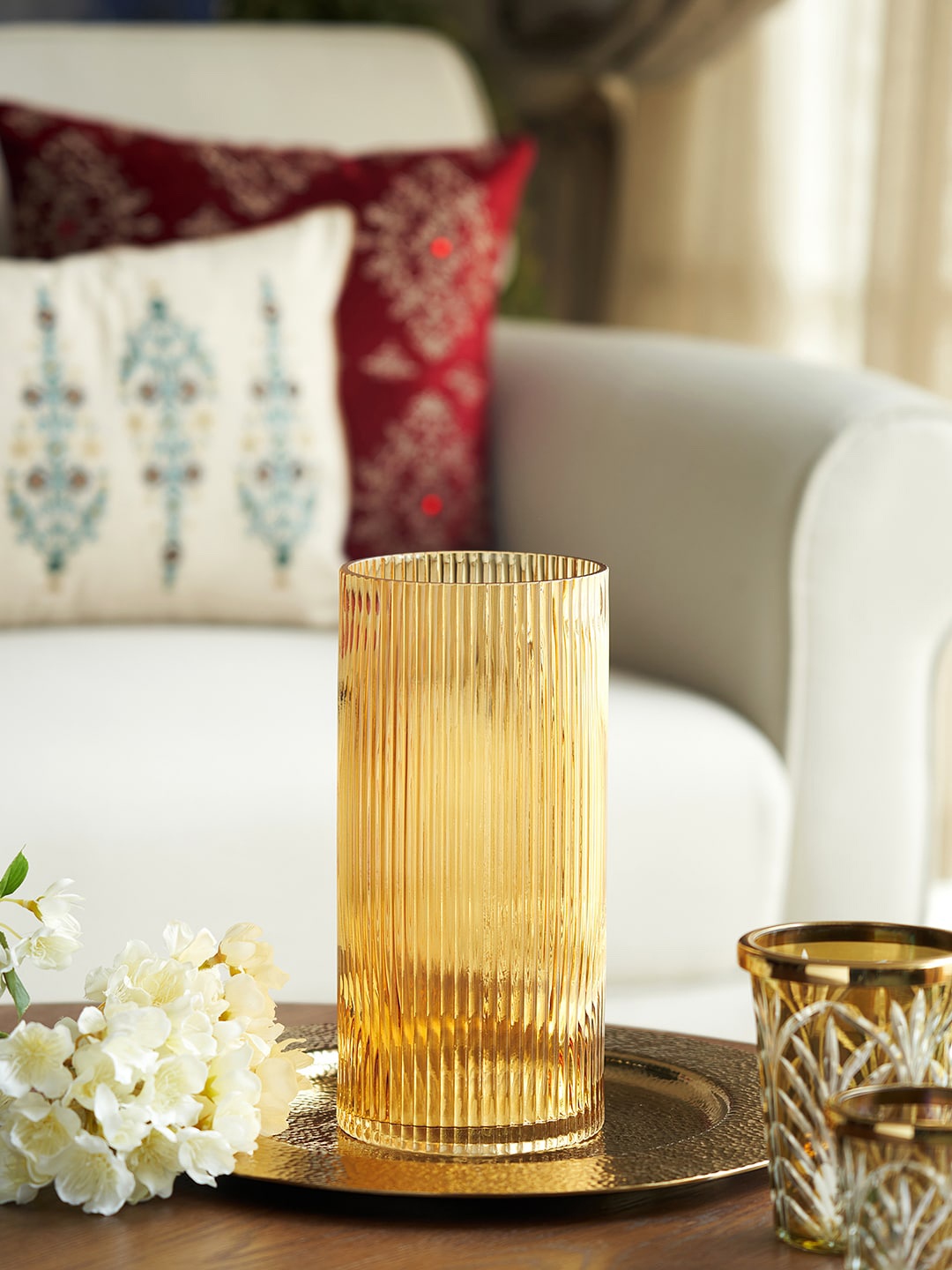 

Pure Home and Living Brown Ribbed Glass Vase