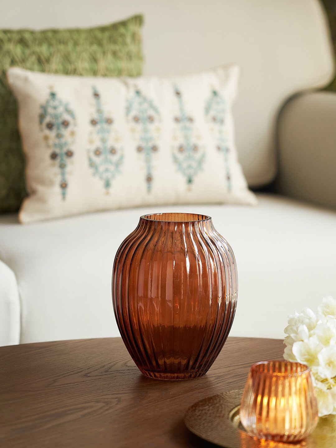 

Pure Home and Living Brown Ribbed Glass Vase