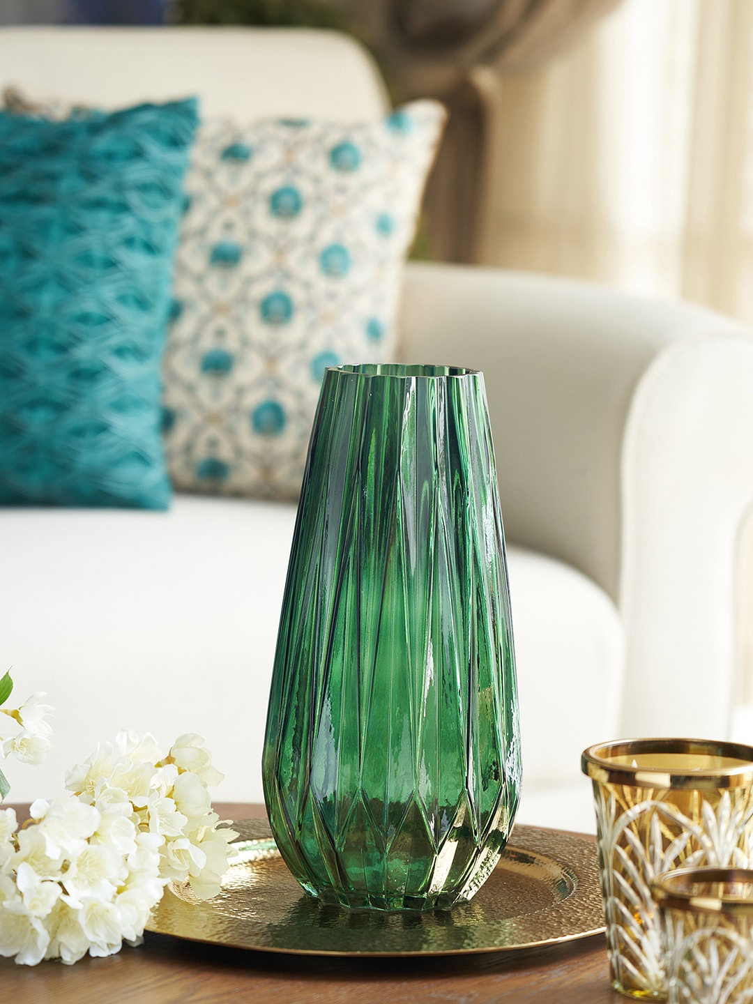 

Pure Home and Living Green Diamond Textured Glass Vase