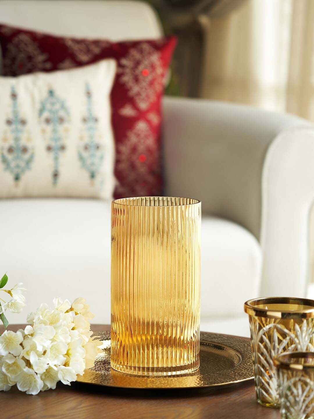 

Pure Home and Living Brown Ribbed Textured Glass Small Vase